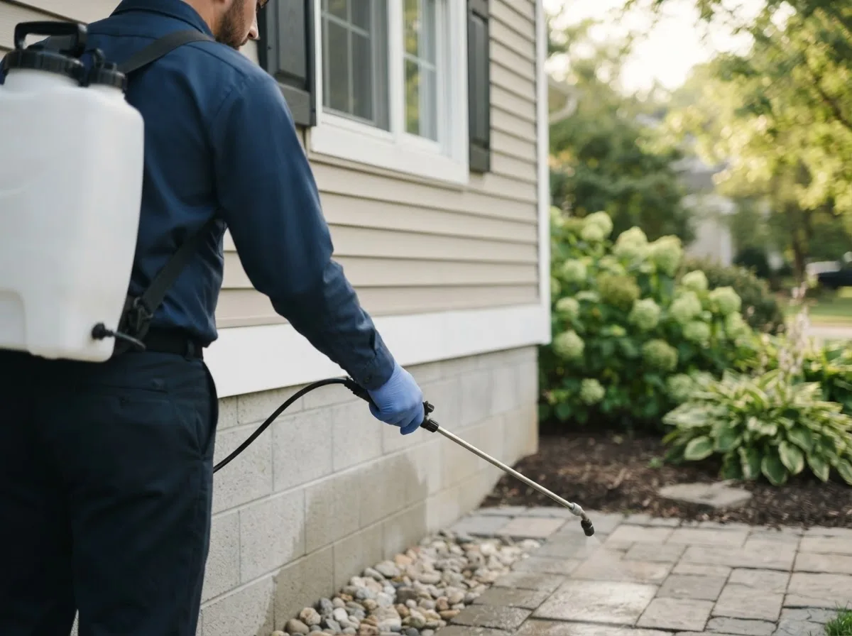 Pest control technician inspecting a home in Gales Ferry, CT